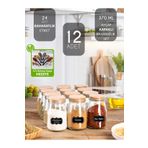 LUX ET AMOR 12’li 370 ml Cam Baharatlık Seti | Vakumlu Ahşap Kapak & Etiket Ve Mini Kaşık Hediyeli