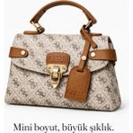 Lux Kadın El ve Omuz Çantası Marka Tasarım Günlük Şık Model - Krem - Kahve