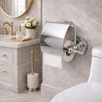 Lüx Kapaklı Kağıtlık Krom Kaplama Duvar Tipi Banyo Tuvalet Aksesuarı Dayanıklı Metal Modern Tasarım