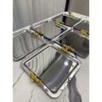 Lüx Kare 6 Lı Kalın Kulplu Gümüş Kaplama Model Çay,kahve,ikram Servis Sunum Tepsisi 21X21