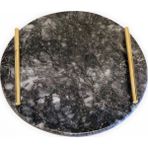 Lux & Marble Black Luna - Siyah Mermer Yuvarlak Tepsi