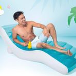 Lux Şişme Deniz Şezlongu - Büyük Lux Deniz Yatağı - Bardaklı Delux Lounge Deniz Yatağı - Mega Boy Havuz Yatağı 191X99 Cm. - Turkuaz - Beyaz