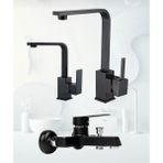 Lüx Siyah Kare Mutfak Eviye , Lavabo , Banyo Bataryası 3’lü Set