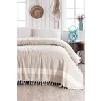 Lux Touch Crystal Bej Çift Kişilik Yatak Örtüsü 200 X 230 Cm Pike Pamuklu Kanepe Koltuk Örtüsü Püsküllü