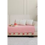 Lux Touch Lavi Ponponlu Mercan Koltuk Örtüsü 115 x 200 cm Kanepe Divan Çekyat Berjer Örtüsü Şalı Püsküllü
