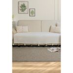 Lux Touch Liva Ponponlu Ekru Koltuk Örtüsü 115 x 200 cm Kanepe Divan Çekyat Berjer Örtüsü Şalı Püsküllü