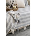 Lux Touch Liva Ponponlu Gri Koltuk Örtüsü 115 x 200 cm Kanepe Divan Çekyat Berjer Örtüsü Şalı Püsküllü