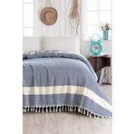 Lux Touch Pure Lacivert Çift Kişilik Yatak Örtüsü 200 X 230 Cm Pike Pamuklu Kanepe Koltuk Örtüsü Püsküllü