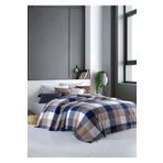 Lux Touch Scotch Mavi-Bej Çift Kişilik Pike 200 X 220 Cm Koltuk Yatak Kanepe Örtüsü Pamuklu Dokuma