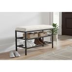 Luxe Keten Kumaşlı Puf Ayakkabılık Bench, Krem