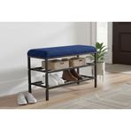 Luxe Keten Kumaşlı Puf Ayakkabılık Bench, Lacivert