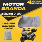 Luxe Lifan Tay 100 (L) Arka Çanta Uyumlu Miflonlu Motor Branda Örtü Miflonlu Premium 4 Mevsim Koruma Gri Taşıma Çantalı