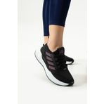 LUXEON Kadın Siyah Fuşya Bağcıklı Ortopedik Fileli Triko Hafif Taban Sneaker Günlük Yürüyüş Spor Ayakkabı