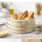 LUXERA Hasır Ekmeklik Sepet Gold Metal Detaylı Bezli Ekmek Sepeti Mutfak & Sofra İçin MEYVELİK