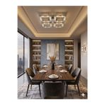 Lüxev Lighting Kare Model Gümüş 4"lü Ledli 3 Renk Modu Kristal Salon Mutfak Yatak Çocuk Odası Avize