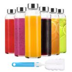 Luxfuel Kapaklı Şeffaf Cam Şişeler 18 oz, Yeniden Kullanılabilir Cam Su Şişeleri, Meyve Sıkma için Paslanmaz Çelik Kapaklı Buzdolabı,%100 Sızdırmaz, BPA İçermez, Meyve Suyu Şişesi 6'lı Set