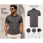 Luxic Core Erkek Polo Yaka Tişört Likralı Pike Kumaş Terletmez Rahat Günlük - Füme - 4XL