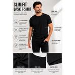 Luxic Core Erkek Siyah Slim Fit Bisiklet Yaka %100 Pamuk Tişört 24/1 Penye Günlük Casual Basic Kısa Kollu Tişört - 3XL