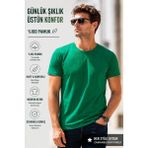 Luxic Core Erkek Yeşil Slim Fit Bisiklet Yaka %100 Pamuk 24/1 Penye Günlük Rahat Tişört