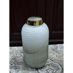 Luxora Cam Vazo, Altın Yaldızlı, Kendinden Desenli, 35 cm Yükseklik, 15 cm Çap, Özel Tasarım, Beyaz