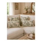 Luxoras Home Yeşil Duck Kumaş Fransız Köylüler Desenli Püsküllü Dekoratif Kırlent Kılıfı - 2'li Çeyiz Seti
