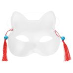 Luxshiny Kedi Maskesi Maskesi Cadılar Bayramı Cosplay Beyaz Maskeler Boş Tilki Maskesi DIY Boyasız Maske Boyanabilir Japon Masquerade Maskesi Kostüm Pervane Cosplay Aksesuarı
