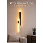 luxshome Modern Siyah Çift Yönlü Pilli Aplik | Dekoratif LED Duvar Lambası | Pratik Montaj - Sarı Işık