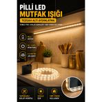 luxshome Pilli LED Şerit Işık 2.5 Metre Tezgah Altı Mutfak Aydınlatma Yapışkanlı Kablosuz Dolap Altı LED