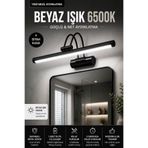 luxshome Pilli Siyah LED Duvar Apliği 6500K Beyaz Işık Ayna Üstü Banyo Tablo Aydınlatma Kablosuz Modern Aplik