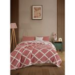 Luxtex Çift Taraflı, Baklava Desenli, 5 Katlı, Dolgulu Müslin Battaniye, Yorgan, 220 x 240 cm - Kiremit