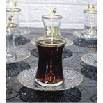 Luxury 18 Parça Çay Seti Elysia Model Çay Tabaklı Gold Kelebek Çay Kaşıklı 6 Bardak 6 Tabak 6 Kaşık 1 Adet