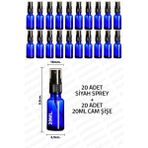 Luxury 20ML Mavi Siyah Sprey Başlıklı Mavi Şişe 20CC Fısfıs Kolonya ve Dezenfektan Şişesi 20 Adet 1 Adet