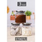 Luxury 3 Adet Metal Kapaklı Cam Kavanoz 600 Ml, Etiket 1 Adet