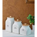 Luxury 3 Boy Porselen Bambu Kapaklı Çay Şeker Tuz Kavanoz Seti 1000ML 750ML 500ML(30'LU Etiket Hediyeli) 1 Adet