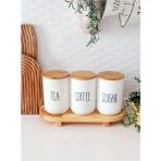 Luxury Ahşap Ayaklı Yükseltici ve 3'lü Tea-Coffee-Sugar Cam Kavanoz Seti (1000 Ml) 1 Adet