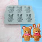 Luxury Ayıcık ve Tavşan Şekilli Kek Sabun Mum Epoksi ve Silikon Kalıp Ayı ve Tavşan Bunnybear Kalıp 1 Adet - Gri