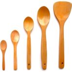 Luxury Bambu Ahşap Kaşık Spatula Tahta Kaşık Seti 5 Li 1 Adet
