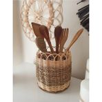 Luxury Hasır Bambu Rattan Ahşap Tabanlı Saksı,kaşıklık,taraklık 16X16 cm 1 Adet