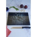 Luxury Kanallı Cam Kesme Tahtası - Cam Kesme Tablası | Doğal Taş Desenli | 25CM x 35CM | Patentli Ürün 1 Adet