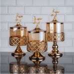 Luxury Metal Ayaklı Gold Drajelik Baklava Desenli Şık Kavanoz Set 1 Adet