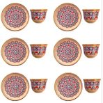 Luxury Porselen Çay Tabağı ve Gawa Kahve Fincan Takımı 6 Kişilik 12 Parça Kulpsuz Mırra Seti Tabaklı Rumi 1 Adet