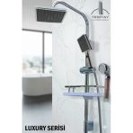 Luxury Serisi Geniş Şampuanlıklı Lüks Duş Takımı El Ve Tepe Duş Başlığı Spiral Hortum