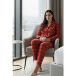 Luxury Soft Ekoseli Kadın Büyük Beden Pijama Takımı – 3018 Kırmızı