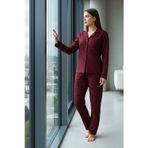 Luxury Soft Leopar Desenli Büyük Beden Kadın Pijama Takımı – 3002 Bordo