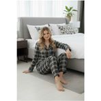 Luxury Viscose Lacivert Ekose Desenli Kadın Pijama Takımı – 42536