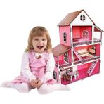 Luxuryahşap Oyuncak Ev Portatif Bebek Evi Lol Bebek Barbie Uyumlu1 Adet - Pembe