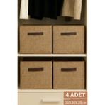 LUXWAY HOME 4’lü Jüt Kumaş Dolap İçi Düzenleyici Kutu - 30x30x30 cm Katlanabilir Çok Amaçlı Saklama Kutusu