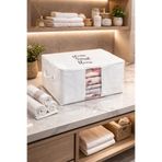 LUXWAY HOME Büyük Boy Beyaz Pvc Detaylı Home Sweet Home Baskılı Hurç 64 x 40 x 35