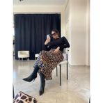 Luz Leopar Desenli Saten Etek - XL