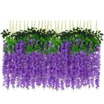 LUZOGA 24'lü Paket Yapay Wisteria Çiçek Sahte İpek Çiçekler İp Asma Ratta Asılı Garland Ev Bahçe Parti Düğün Fonu Kemer Dekoru (Mor)